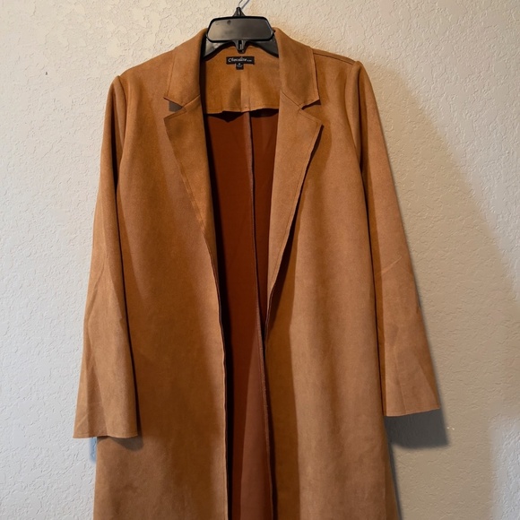 Chic Caramel Suede-Feel Open Front Jacket - Size Medium! - Picture 8 of 8
